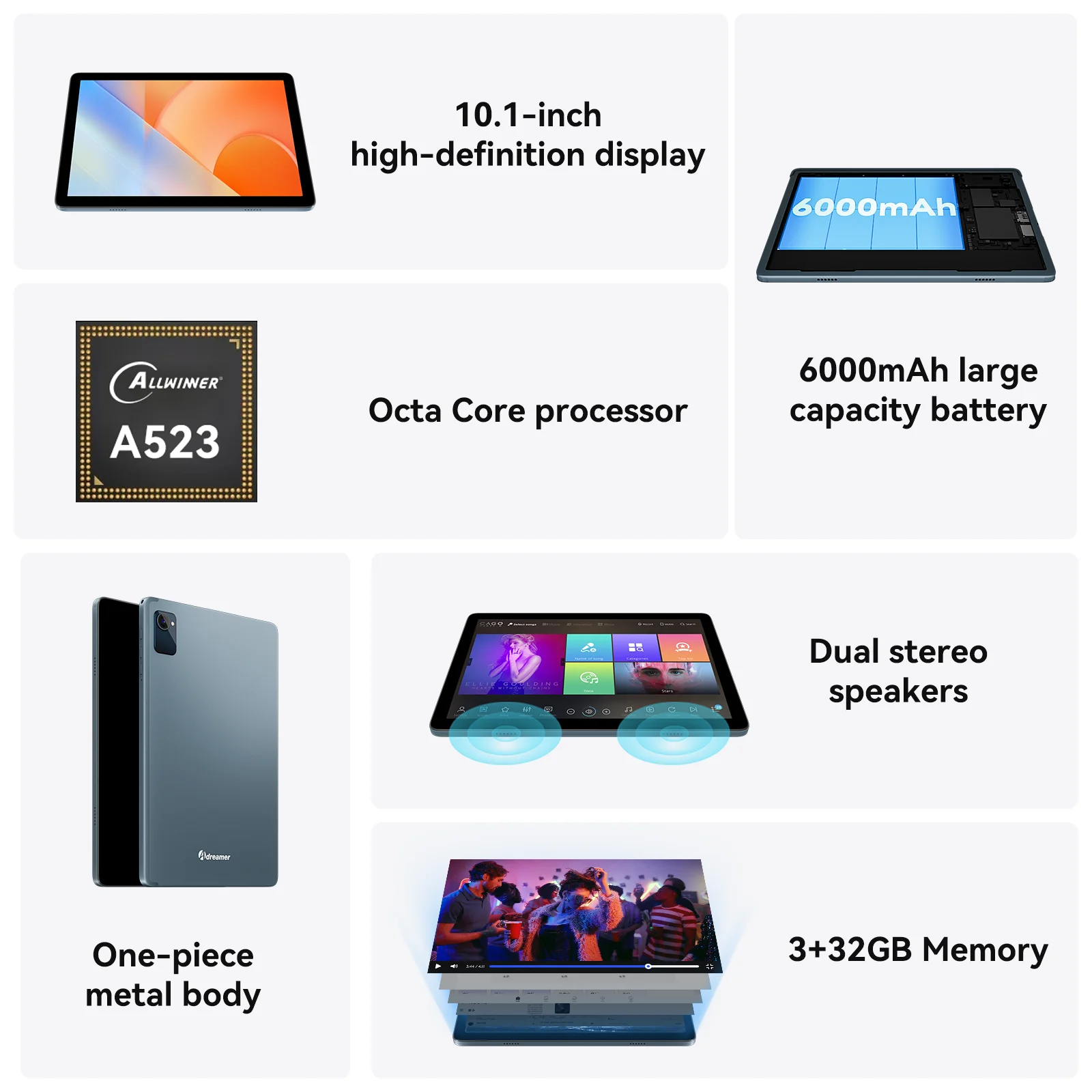 Adreamer LeoPad20 Tab 10.1" Tablet 1280x800 IPS Android 13 Octa Core 3GB RAM 32GB ROM Bluetooth 6000mAh Wifi Portable Tablets PC 6