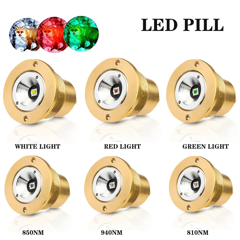 UniqueFire Drop in White Red Green IR850 940nm Light LED Pill 3 Mode Module Replacement for UF-1801 Hunting LED Torch Flashlight replacement 26 5mm 1 mode white red blue green purple light xm l xml t6 led bulb cup module for 501b 502b led torch flashlight