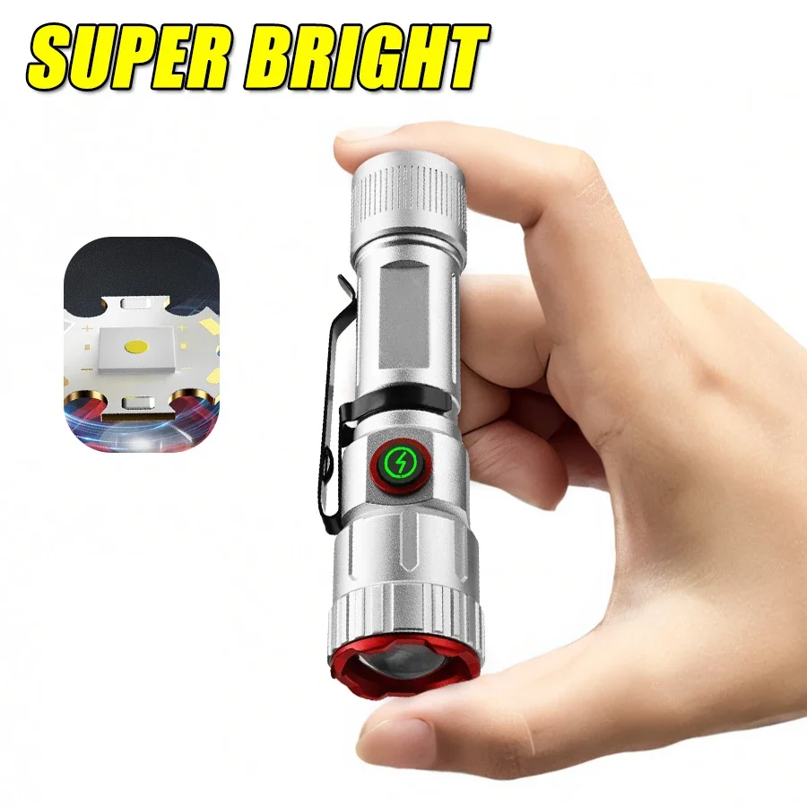 White Laser LED Flashlight Portable Mini Type C Rechargeable Outdoor Pocket Torch Built in Battery Lamp Waterproof