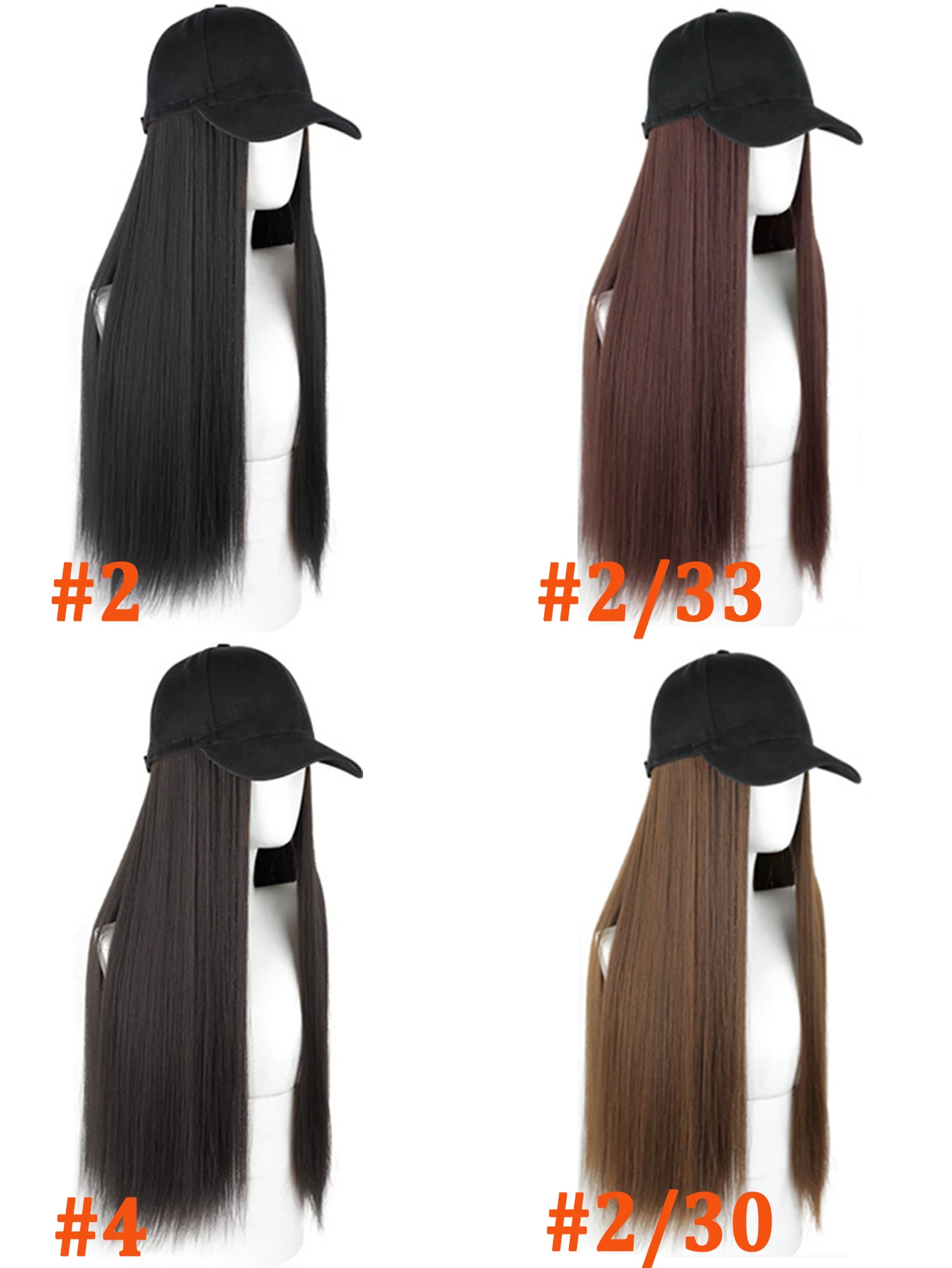 1pc 18 Inch Synthetic Hair Extension Baseball Cap Wig Hat With Hairpiece,Black Color,For Women Christmas New Year Carnival Music