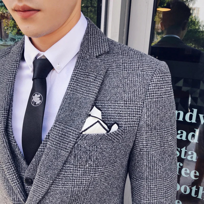 

Mens Business Suits 2023 Formal Tuxedo Social Suits Mens Casacas Hombre Azul Terno Preto Slim Fit Gray Retro Plaid Suits Mens