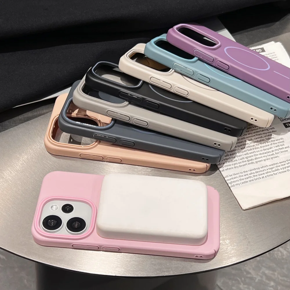 Solid Color Shockproof Matte Phone Case with Magnetic Wireless Charging Compatibility