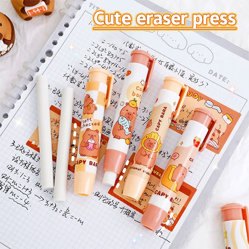 Random 1pc Kawaii Capybara Press The Eraser Clean Mess Free Cartoon Stationary Office Student Rubber Eraser Gift School Supplies 4