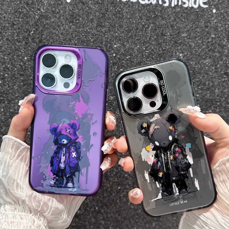 IPhone 15 Case Cool Colorful Little Bear Graffiti Soft Silicone Edge Crash Proof Phone Case iPhone 11 12 13 14 plus 15 Pro Max