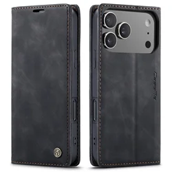 Leather Flip Wallet Case, Magnetic Folio Cover with Card Holder and Shockproof Kickstand - iPhone 17 Pro Max (Black)