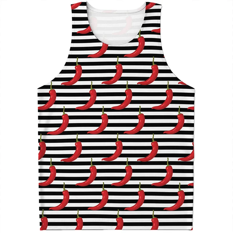 

Майка без рукавов для мужчин и женщин, повседневная безрукавка оверсайз с цветным 3D-принтом перца, уличная одежда с растительным узором, лето