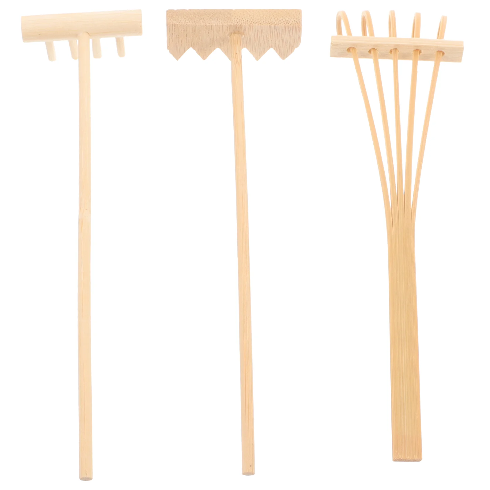 

3 Pcs The Tools Model Kit Mini Rake Zen Garden Sand Plant Desk Tabletop Rakes Meditation Wooden Office Feng Shui Decor