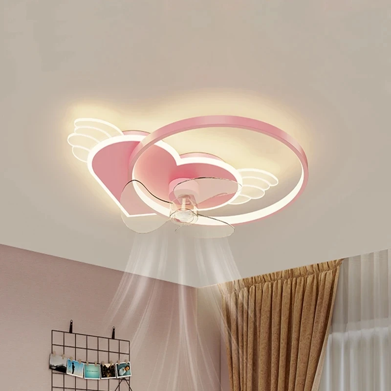

Iron Copper Movement Quiet Super Wind Creative Gifts Pink Children'S Bedroom LED Ceiling Fan Ceiling Fan With LED Light Control