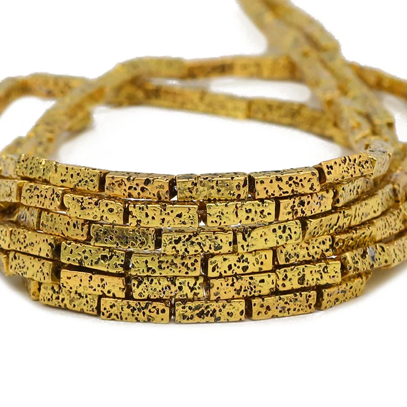 Rose Gold Plated Lava Stone Cylinder Beads