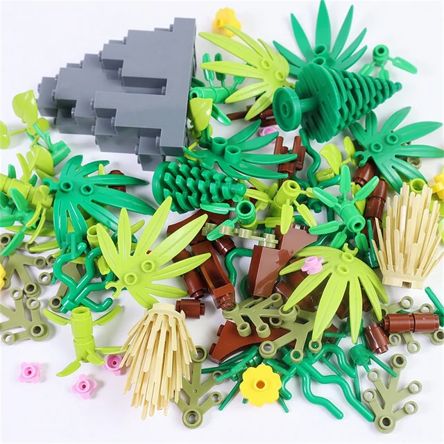 100PCS Plant DIY Building Blocks Toys Compatible City Mountain Forest Bamboos Trees Water and Grass MOC Construction Toys i 5