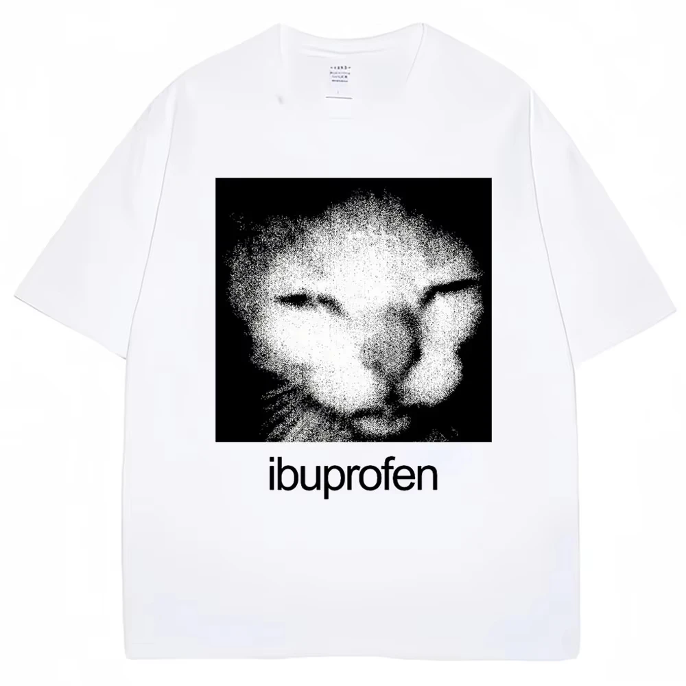 2026 Vintage Funny Ibuprofen Cat Meme Graphic T Shirt Women Humor Fashion T Shirts Oversized Casual Streetwear T-shirts Y2K top 2