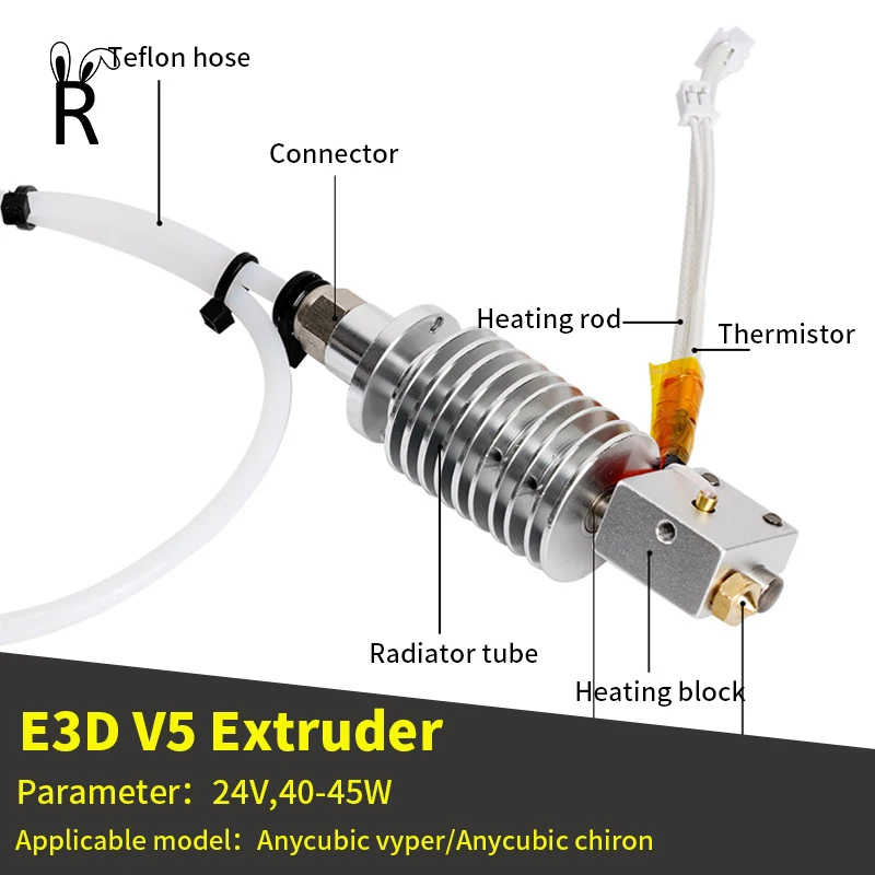 3D Printer Hotend Anycubic Vyper E3D V5 24V Heater 3D Printer Extruder Hotend Heat Sink J-Head Remote 3D Printer Head Parts db 3d printer parts for anycubic kobra 2 pro hotend kit 24v 60w cartridge heater extruder j head for kobra 2 neo max plus