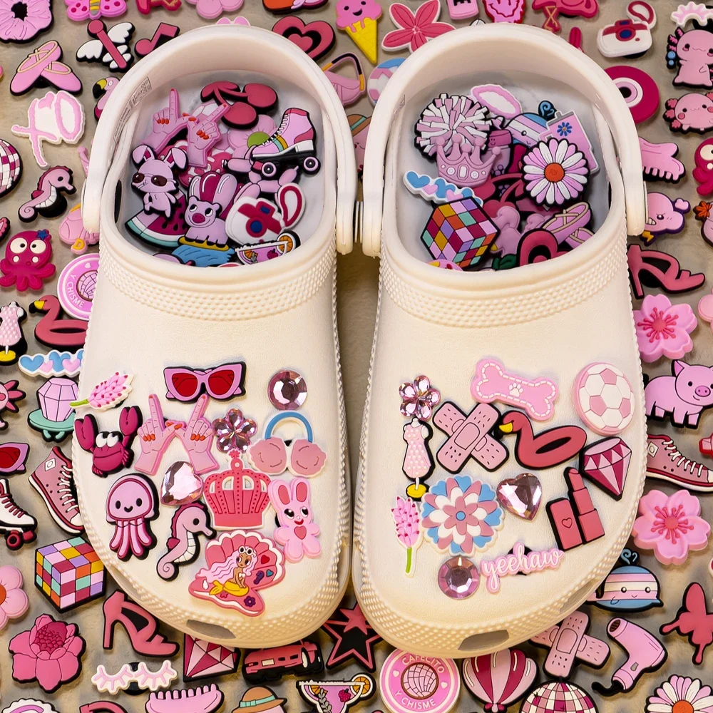 10/20/50/100pcs Random All Pink Shoe Charms Cartoon Cute Animal Plant Shoe Decorations Pins for Women Girl Sandals Accessories 4