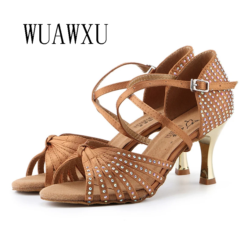 NATASHA2023 Latin Dance Shoes Adult Women's National Standard Diamond Inlaid Dance Shoes Soft Sole American Latin Dance Shoes Ta