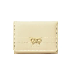 Chic Bow Accent Trifold Wallet - Stylish Card Holder & Coin Pouch (Yellow)
