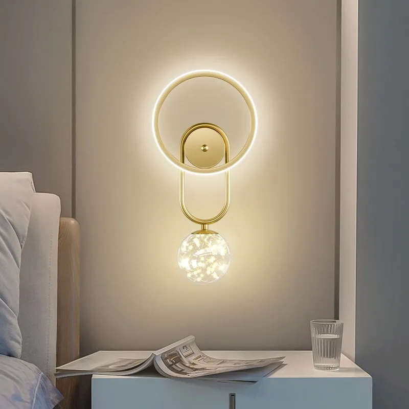 

Modern LED Wall Lamp Luxury Gold Iron Sconces With Orb Glass Lights Bedroom Bedside Living Room Study Aisle Illumination Fixture