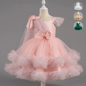 Fashion Solid Color Girl Princess Dress Lace Sleeveless Bow Dress for Girls Summer New Kids Girls Party Dresses 1-9 Years 1