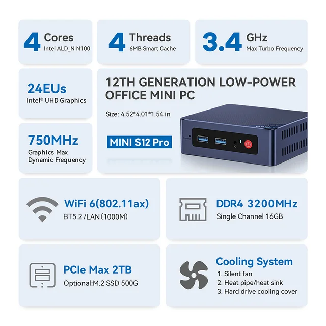 T-bao N9N Pro Mini PC Intel Core i3-N305 16 Go de RAM et 512 Go de