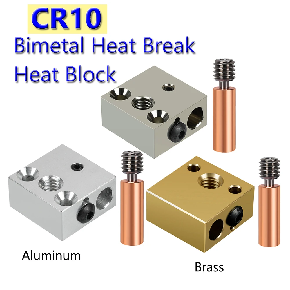 

Top CR10 Heat Block Plated Copper Aluminum Brass 3D Printer Parts CR10 Bimetal Heat Break CR10 Throat For Ender 3 CR10S Hotend