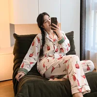 Women's Print Cotton Pajama Set Long Sleeve Autumn Winter Ladies Sleepwear 2 Pcs with Pant Single Breasted Pijama Suit Female - Image 3