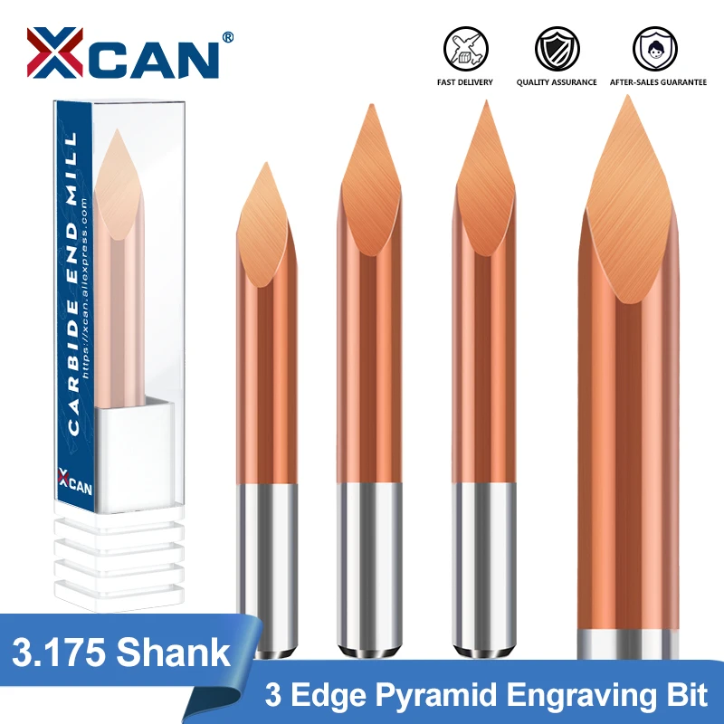 

XCAN Milling Cutter Engraving Bit 10pcs 1/8'' Shank 3 Edge Pyramid Bit Carbide End Mill Straight V Bit CNC Machine Router Bit