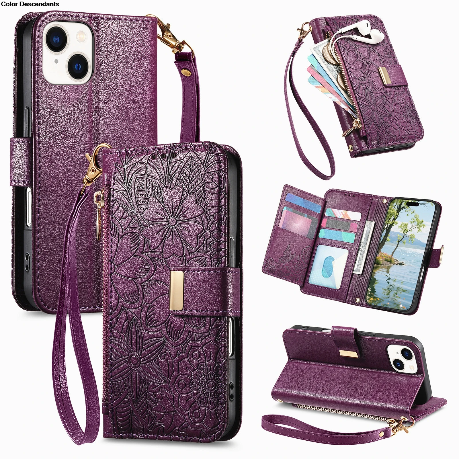 Sleek Zipper Leather Flip Wallet Phone Case