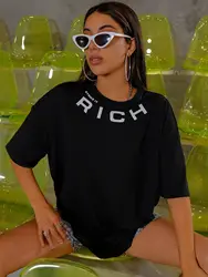 American Personality Letter Print T-Shirts Female Summer Cotton Clothing Loose Fashion Short Sleeve O-Neck Hip Hop Tee Shirts