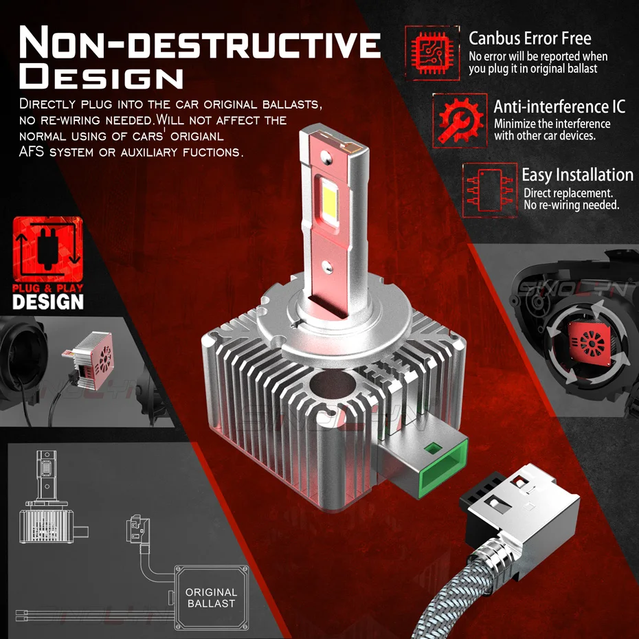 Sinolyn Auto Headlight Bulbs D3S D1S D2S D4S D5 D8S Canbus LED Lights 35W Projector Headlamps 6000K Plug&Play HID Conversion Kit led lights led bulbs led headlights led car lights led car headlights car headlamps hid headlight bulbs