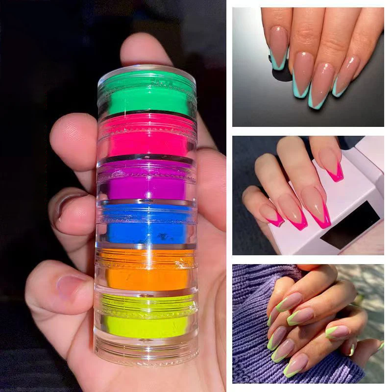 Nail powder nail pigment nail powder set fluorescent pigment Neon Phosphor Pigment Powder Set 6colors/kit Fluorescent Rainbow Gradient Nails Powder for Acrylic Nails Art/Eyeshadow Makeup