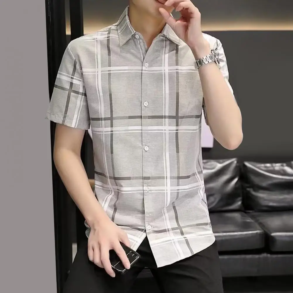 

Рубашка мужская повседневная с отложным воротником, однобортная сорочка с короткими рукавами, сорочка в контрастном стиле, на лето