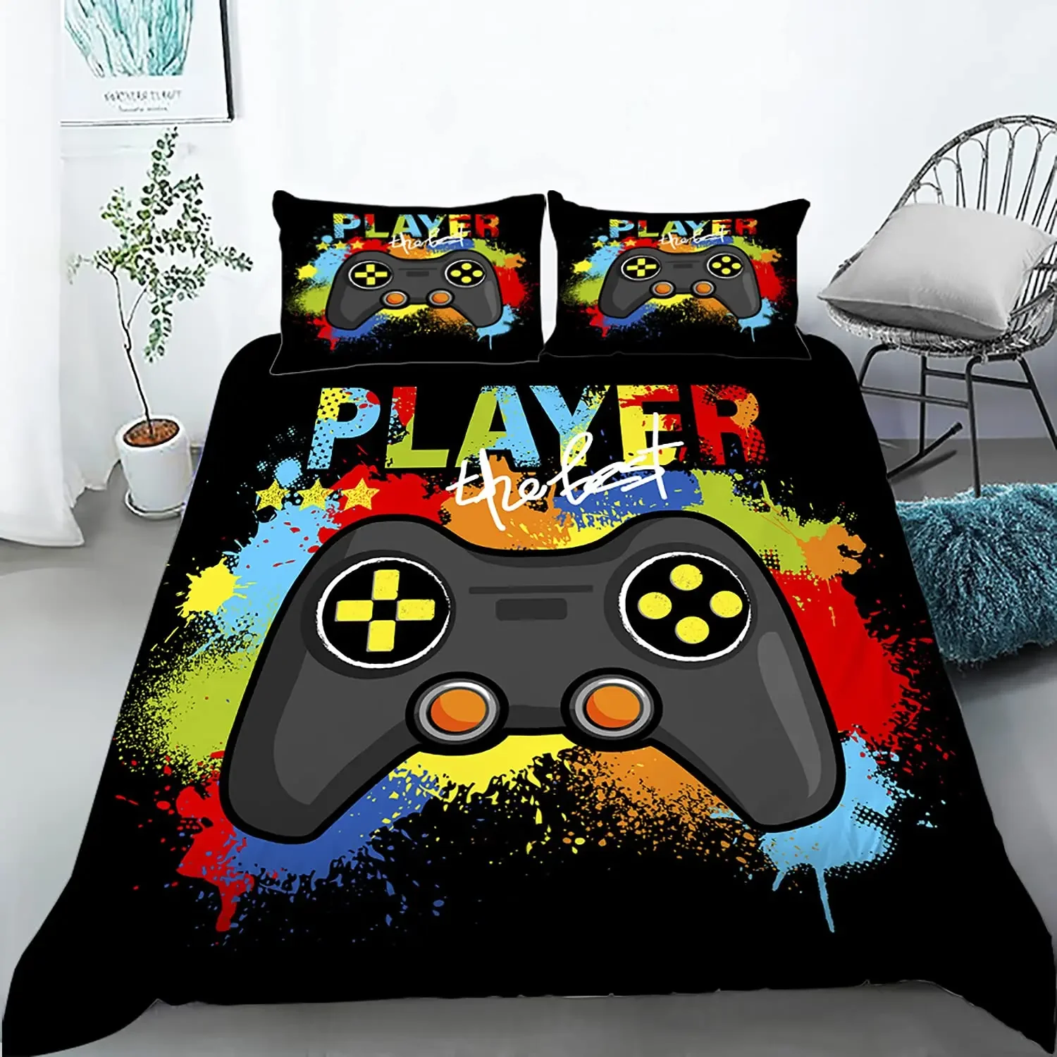 Gamer Duvet Cover for Boys Gaming Cool Games Gamepad Bedding Kids Teen Gifts Video Game Controller Modern Gradient Red and Blue 4