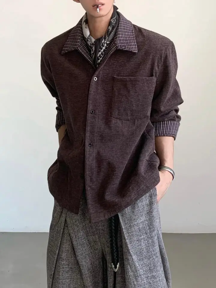 에이스 아메리칸 레트로 플래드 셔츠 칼라 재킷 남성 캐주얼 아우터 봄 가을 하이 패션 쿨 스타일 코튼 블렌드 코트