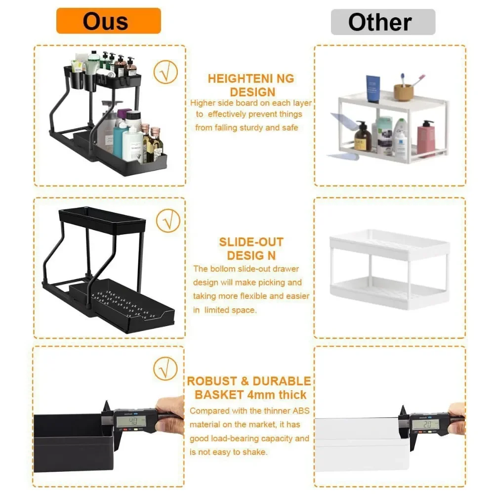 R-Shaped Under Sink Organizer - Double-Layer Pull-Out Kitchen Storage Rack - View 4