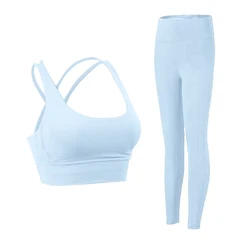 Women's 2 - Piece Yoga and Fitness Outfit - Sports Bra and Leggings Set - S (Baby Blue)