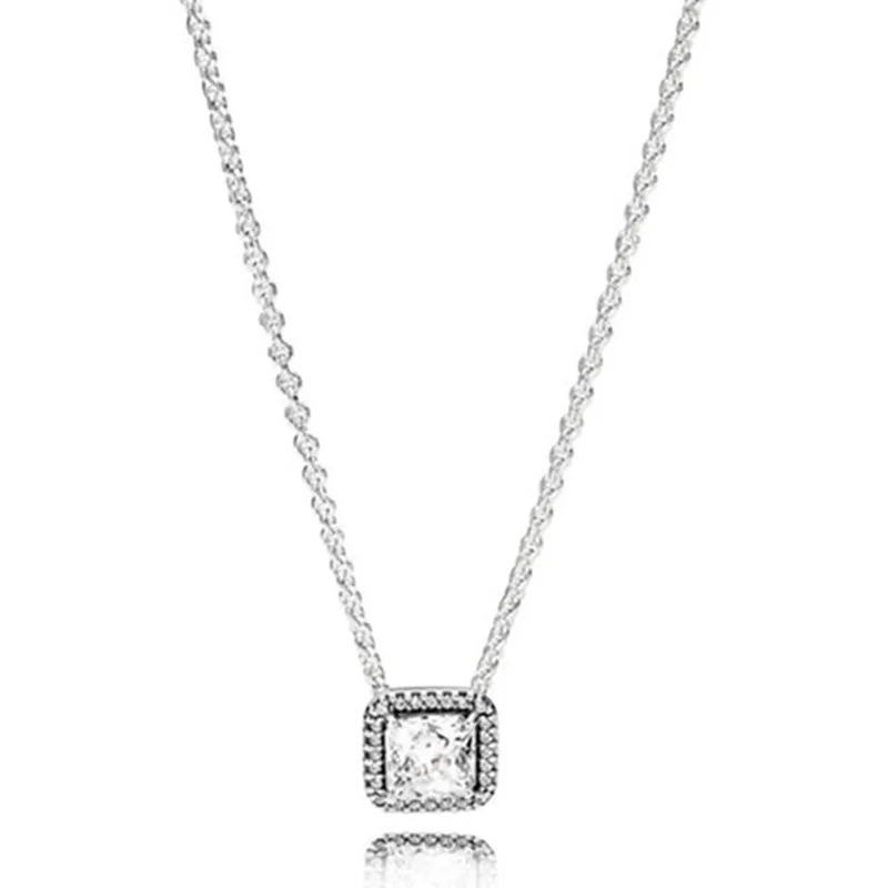 

Original Moments Elegance With Square-cut Crystal Necklace For Women 925 Sterling Silver Bead Charm Necklace Fashion Jewelry