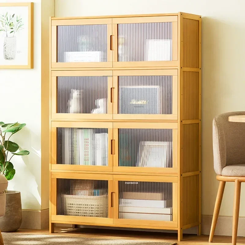 Modern Bamboo Living Room Cabinet Bedroom Changhong Glass Door Layered Shelf Home Living Room Furniture Stand Cabinet