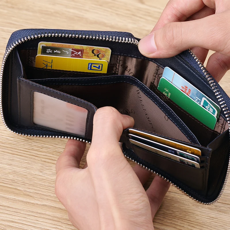 Short zipper head layer cowhide purse women's purse leather women's universal men's and women's card bag 2