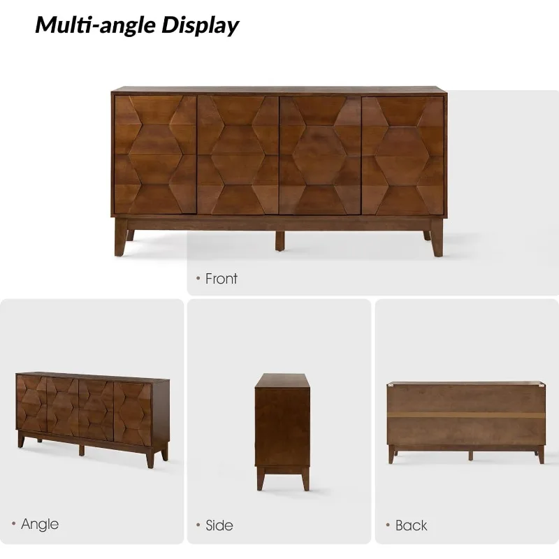 Mid Century Sideboard Buffet Cabinet with Solid Wood Legs, 60" Kitchen Storage Cabinet Credenza ,living room cabinets