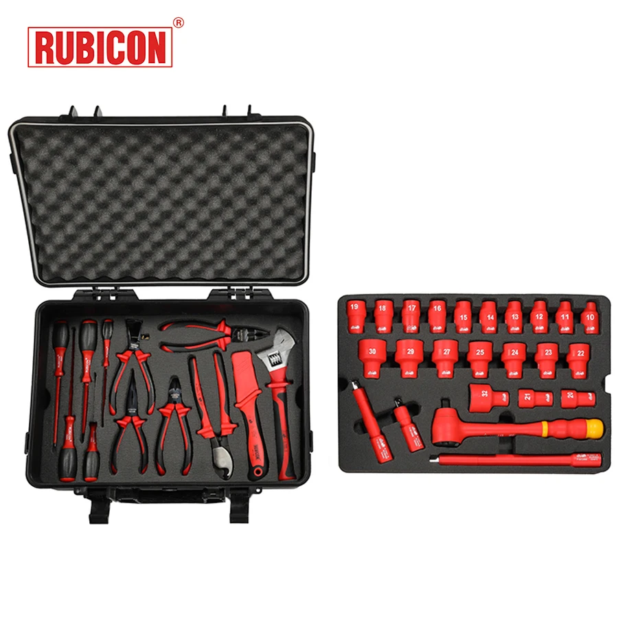 

Japan RUBICON 36 PCS Insulated Tool Set 1000V VDE Contains Socket,Screwdrivers,Pliers and wrench with Tool Box NO.REV-36S