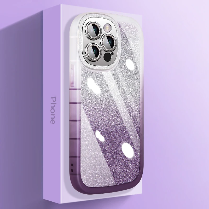 

Colorful Gradient Camera Lens Protection Transparent Soft Silicon Phone Case For iPhone 13 14 Pro Max Glitter Clear Funda Cover