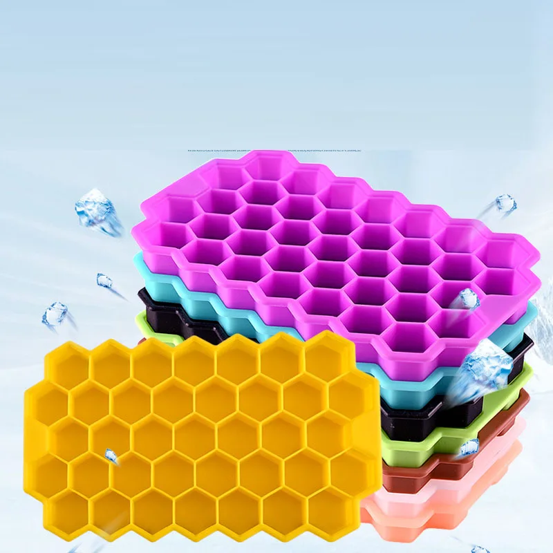 Thickened Honeycomb Ice Cube Tray Reusable Silicone Ice Cube Mold BPA Free Maker with Removable Lid Easy Release Cubes