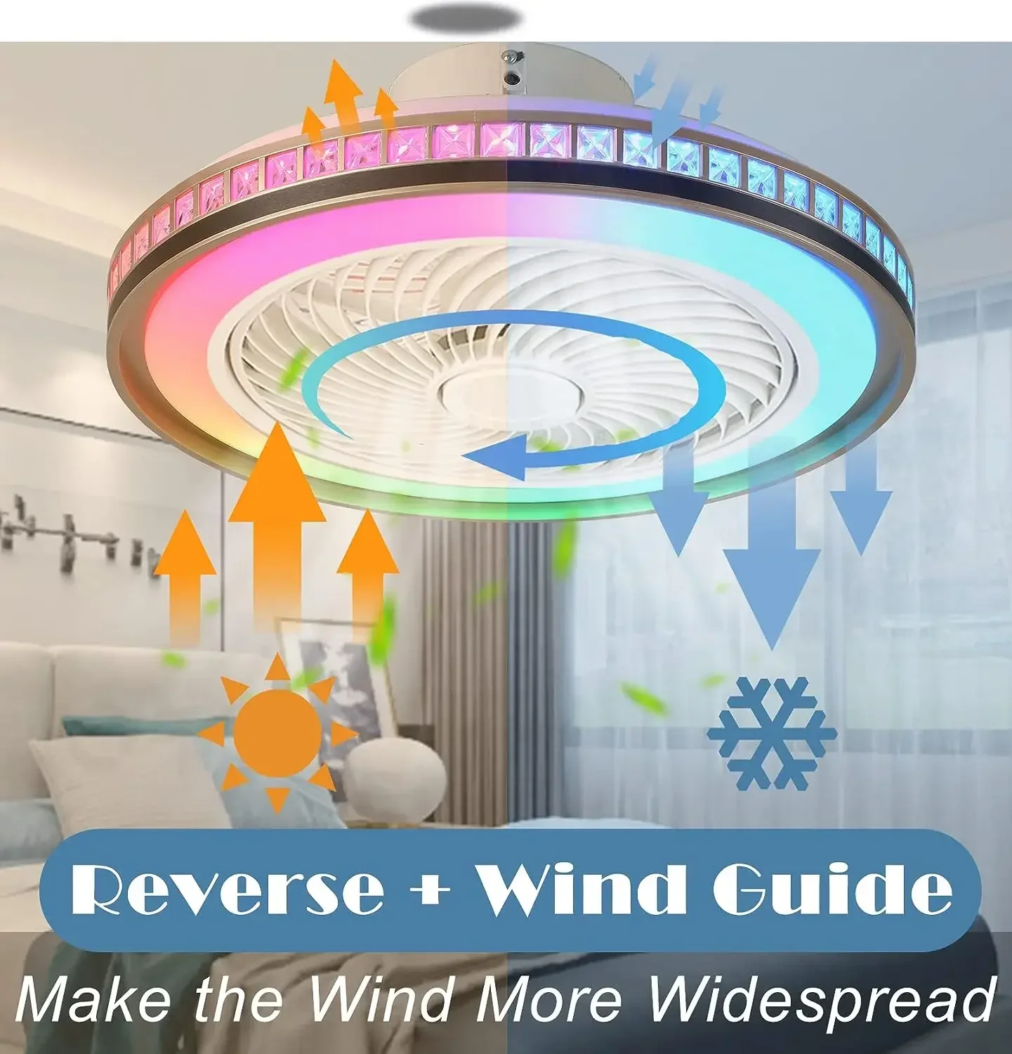 Ceiling Fan Chandelier 50CM With Led Light Remote Control Bluetooth Speaker Ventiliator Fan 6 Speed Wind Guide For Home Lghting