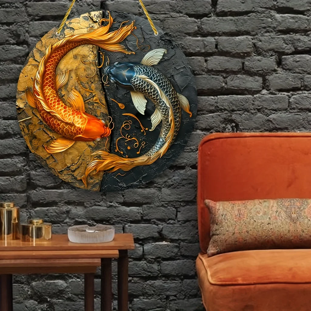 Cool Tai Chi Yin Yang Koi Sign,Koi Blessing Sign,Metal Round