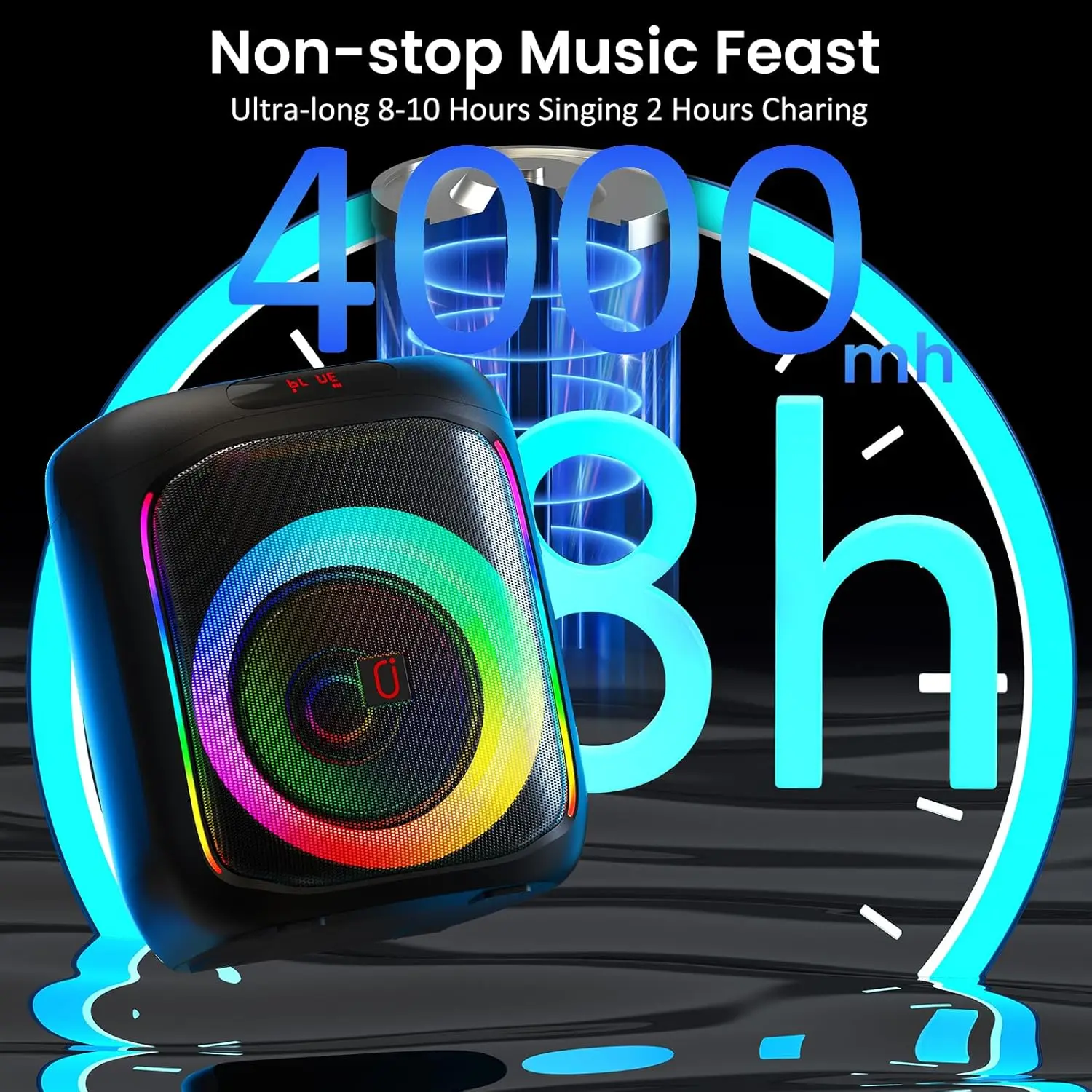 T16 Karaoke Machine Equipped with 2 Wireless Karaoke Microphones, BtTwsUsbTf CardAux Input, Portable Bluetooth Speaker Home Karaoke 0K System, with Rgb Colorful Lights 2
