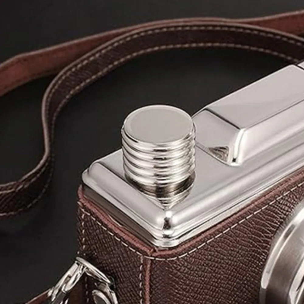 스테인리스 스틸 카메라 모양 힙 플라스크, 누수 방지 위스키 용기, 11온스(325ml), 탈부착 가능한 스트랩 위스키 플라스크