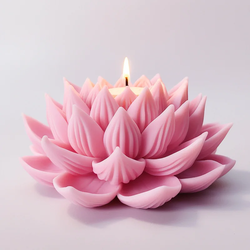 Silicone Molds Large Lotus Candle 3D Flower Aromatherapy Gypsum Soap Resin Crafts Cement DIY Chocolate Cake Baking Tool