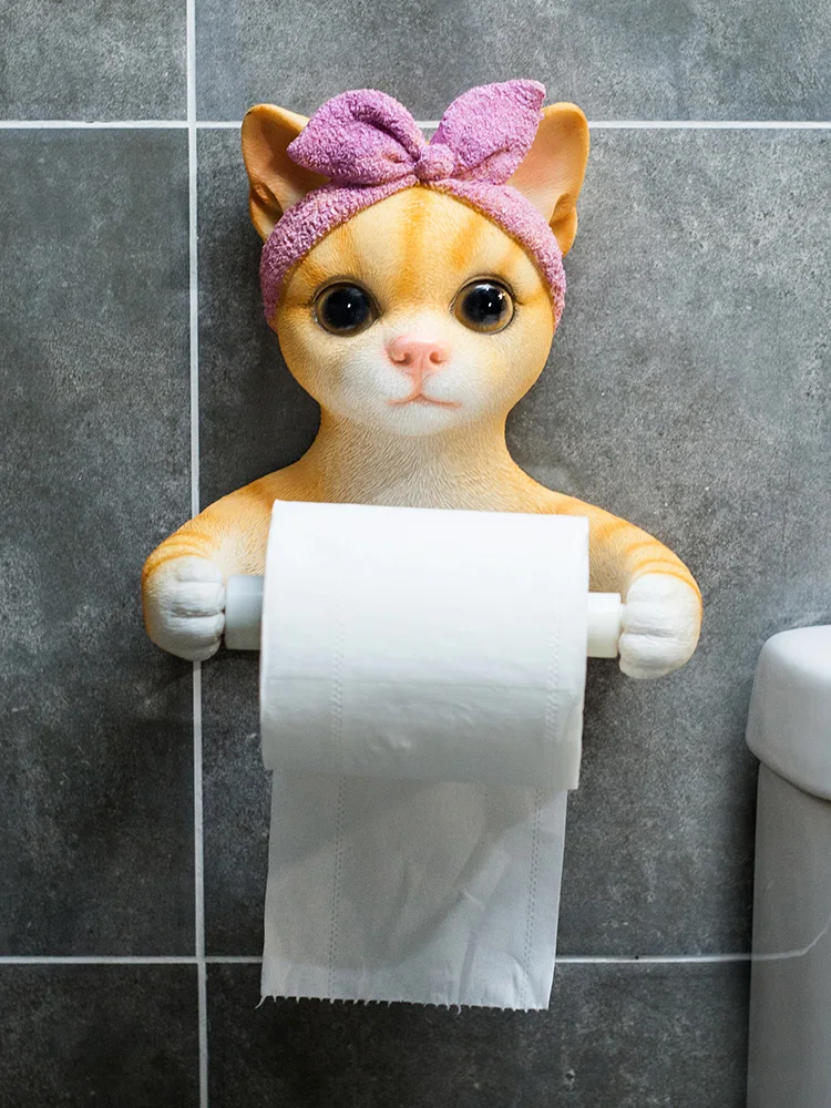 

Cute cat and dog tissue holder toilet toilet toilet, non perforated bathroom wall mounted creativity