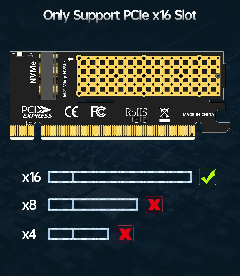 S0abc4e67cbaa48508faf0d5fb3f49fb3G JEYI M.2 NVME to PCIE X16 Adapter, 2280/60/42/30 NVMe SSD to PCIe 4.0 3.0 GEN4 64Gbps Expansion Card for Desktop Motherboard PC Mallzona