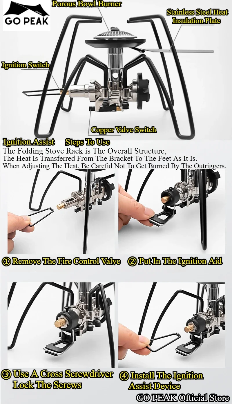 GOPEAK Spider Stove Black Spider Folding Card Stove Camping Tableware Camping Kitchenware Barbecue Gas