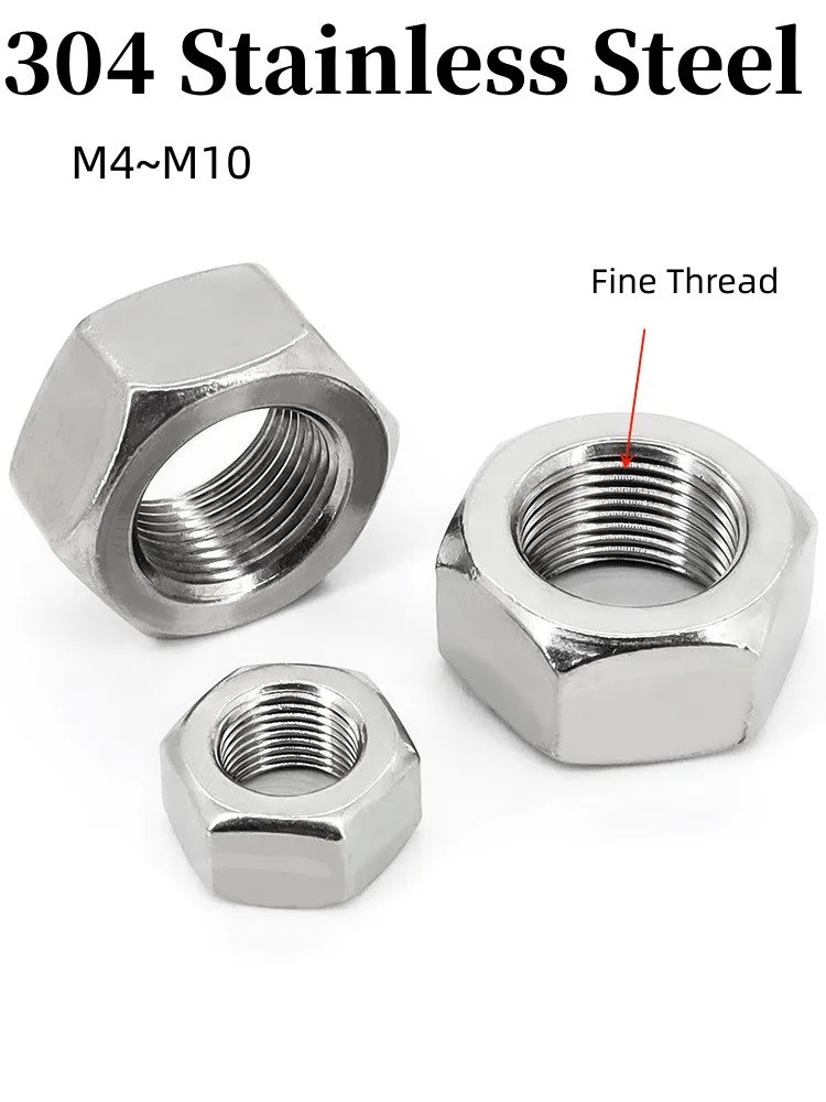 

M4 M5 M6 M8 M10 DIN934 Fine Thread Hexagon Nuts 304 Stainless Steel Nut Pitch 0.5/0.75/1.0mm